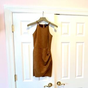 BLOOMINGADLES AQUA VEGAN BROWN SUEDE DRESS SIZE XS